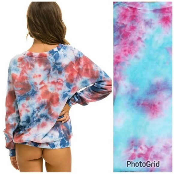 New Aviator Nation HAND DYED LIGHT WEIGHT CREW SWEATSHIRT Pink/Turquoise Medium - Picture 5 of 14